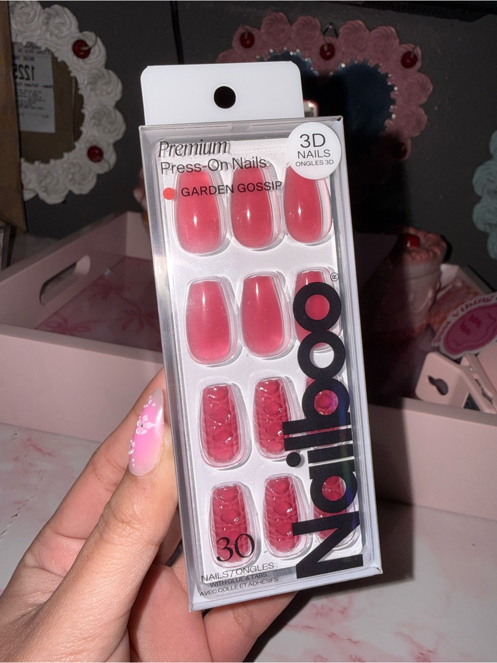 Nailboo Premium Press-On Nails in Pink (Garden Gossip)